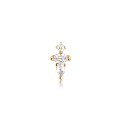 LANI | 14K Yellow Gold Pear & Round White Sapphire Piercing Earring Front