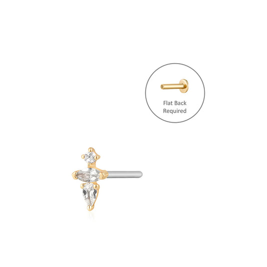 LANI | 14K Yellow Gold Pear & Round White Sapphire Piercing Earring Front