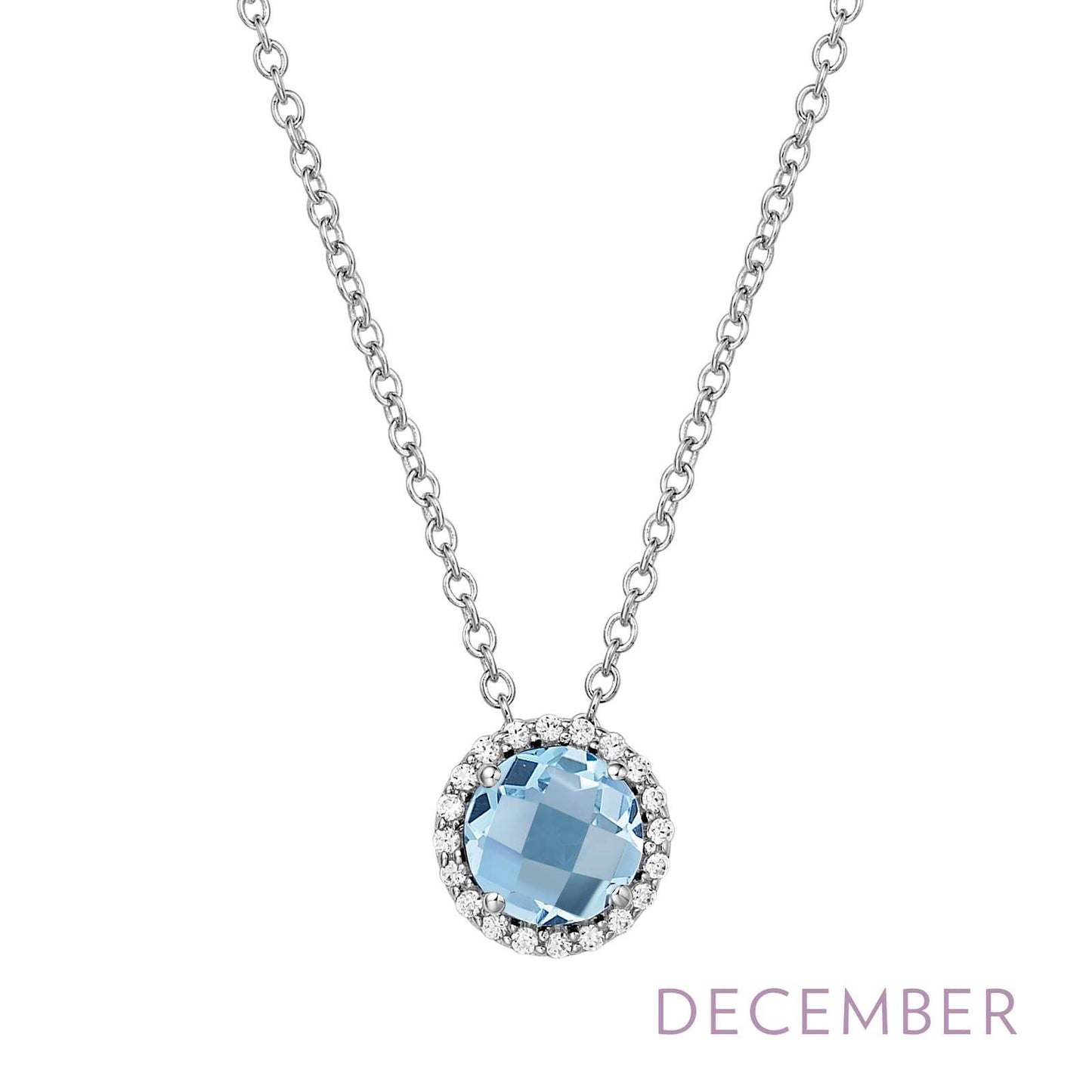 LAFONN | Sterling Silver Platinum Bonded Birthstone Halo Necklace