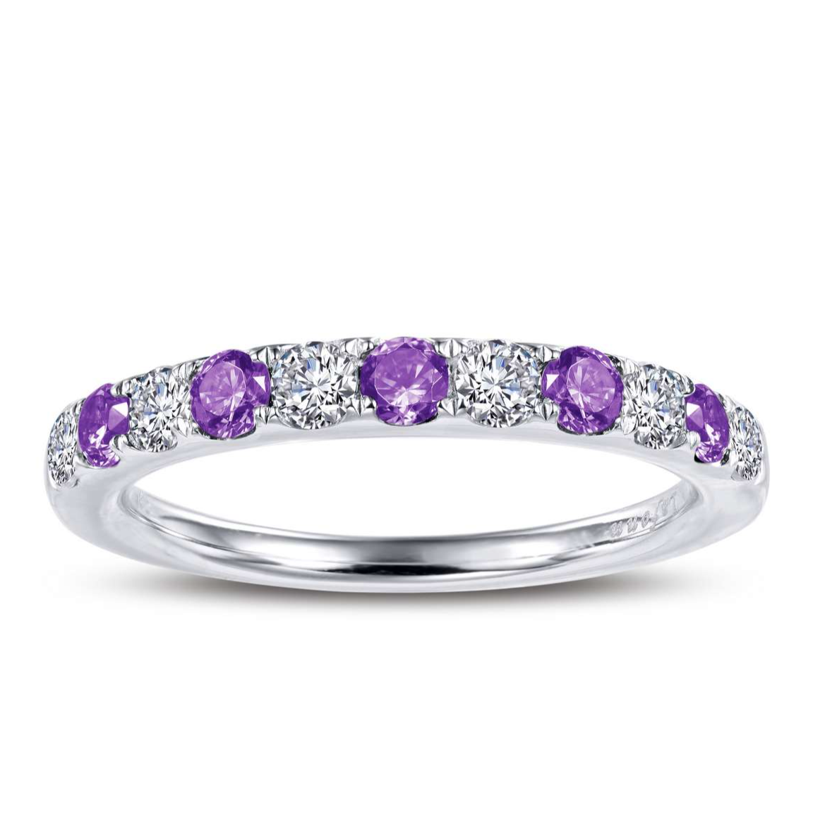 LAFONN | Sterling Silver Platinum Bonded Simulated Birthstone & Diamond Band