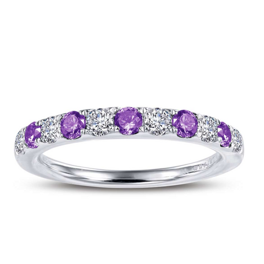 LAFONN | Sterling Silver Platinum Bonded Simulated Birthstone & Diamond Band