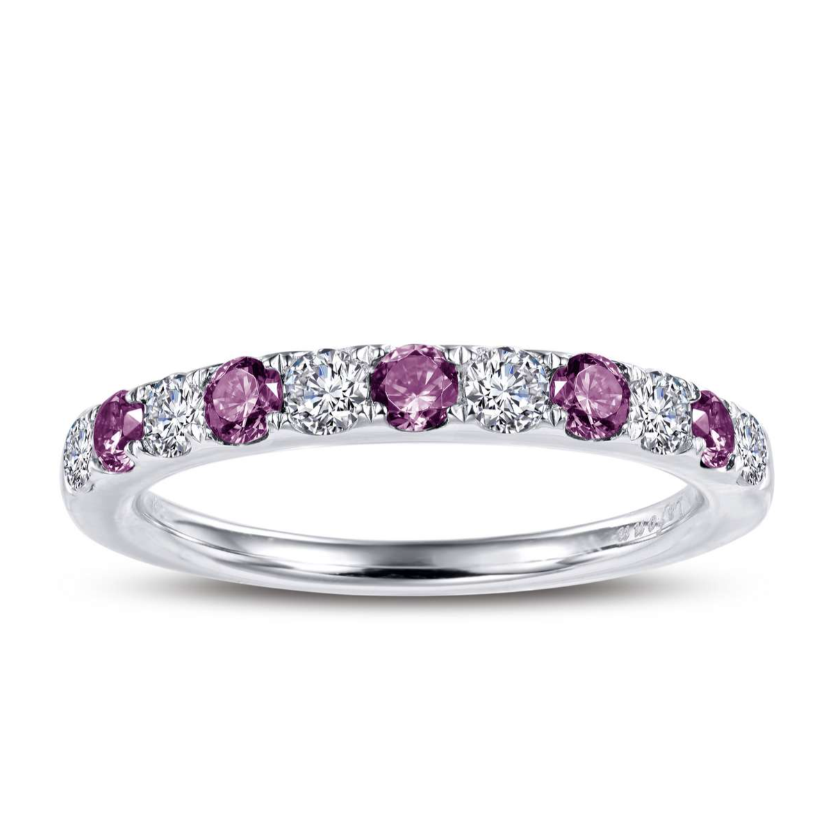 LAFONN | Sterling Silver Platinum Bonded Simulated Birthstone & Diamond Band