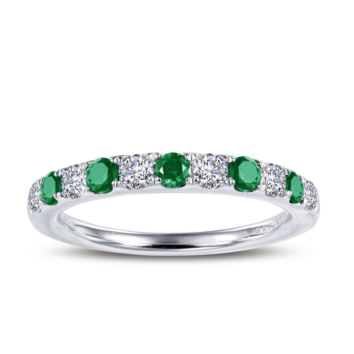 LAFONN | Sterling Silver Platinum Bonded Simulated Birthstone & Diamond Band