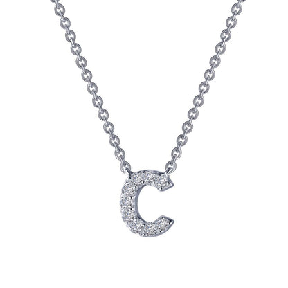 LAFONN | Sterling Silver Platinum Bonded Simulated Diamond Adjustable Initial Necklace