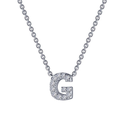 LAFONN | Sterling Silver Platinum Bonded Simulated Diamond Adjustable Initial Necklace