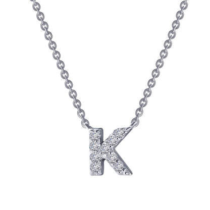 LAFONN | Sterling Silver Platinum Bonded Simulated Diamond Adjustable Initial Necklace