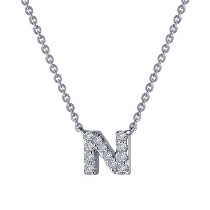 LAFONN | Sterling Silver Platinum Bonded Simulated Diamond Adjustable Initial Necklace