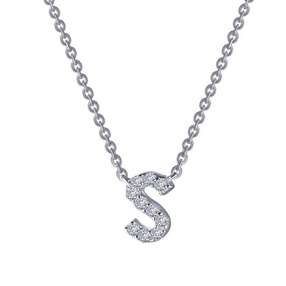 LAFONN | Sterling Silver Platinum Bonded Simulated Diamond Adjustable Initial Necklace