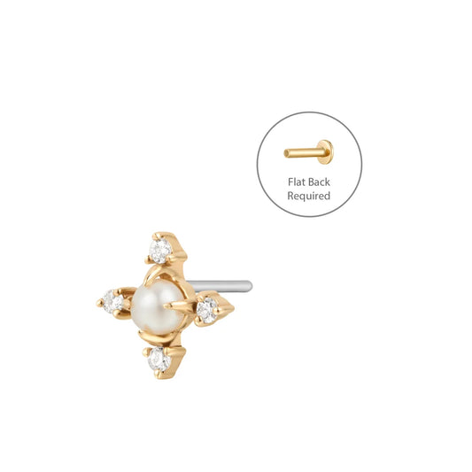 MABEL | 14K Yellow Gold Pearl 4-Points Piercing Earring Front