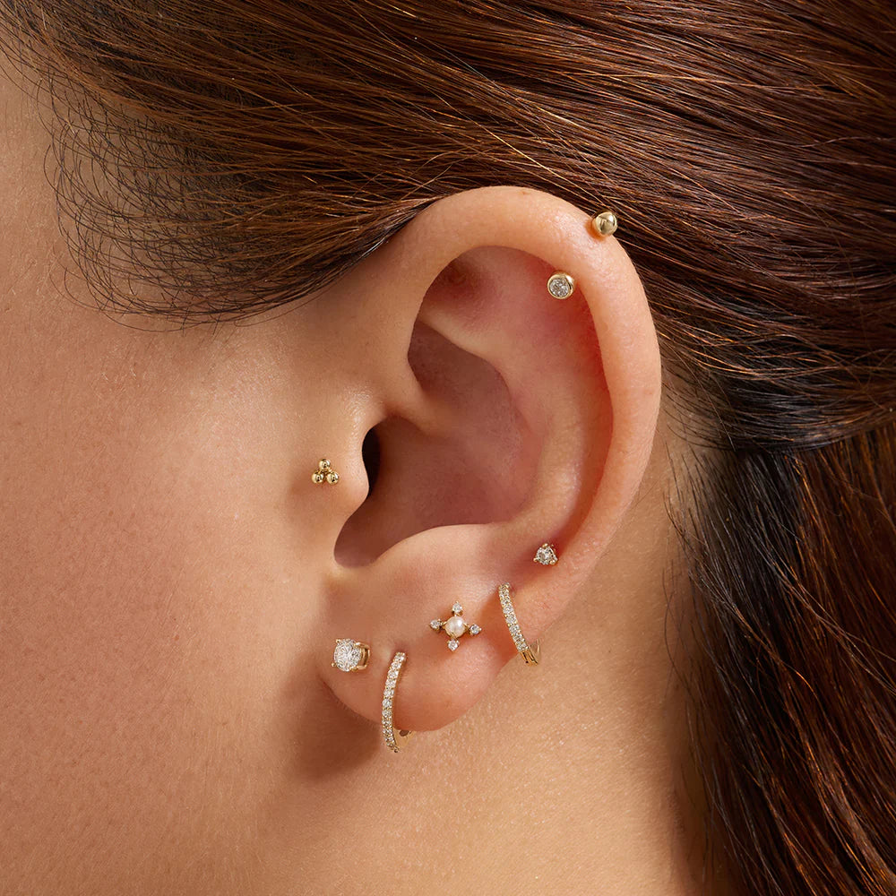 MABEL | 14K Yellow Gold Pearl 4-Points Piercing Earring Front