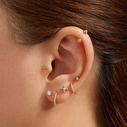 MABEL | 14K Yellow Gold Pearl 4-Points Piercing Earring Front