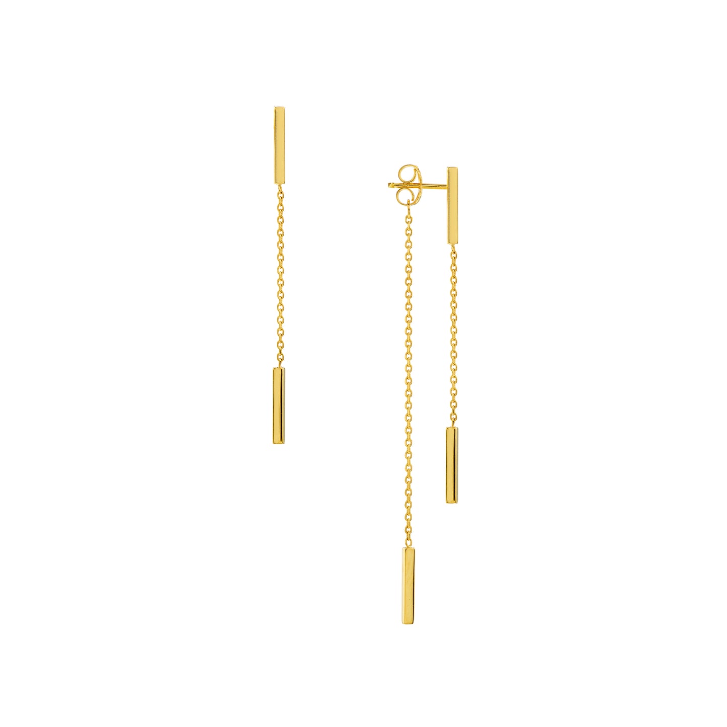 14K Yellow Gold 3-in-1 Front & Back Double Bar Earrings