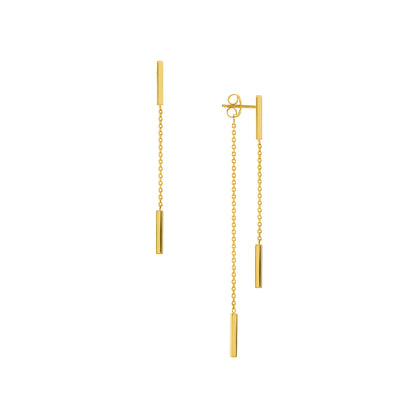 14K Yellow Gold 3-in-1 Front & Back Double Bar Earrings