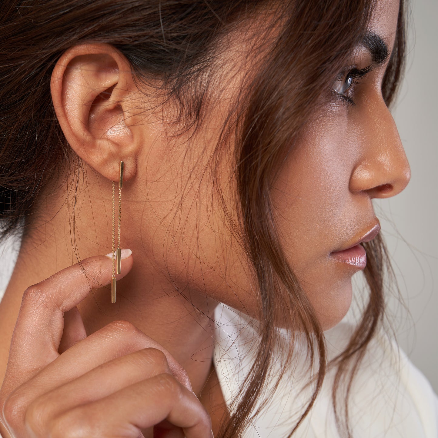 14K Yellow Gold 3-in-1 Front & Back Double Bar Earrings