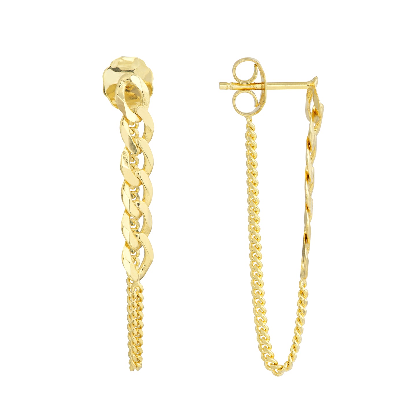 14K Yellow Gold Front/Back Curb Chain Earrings
