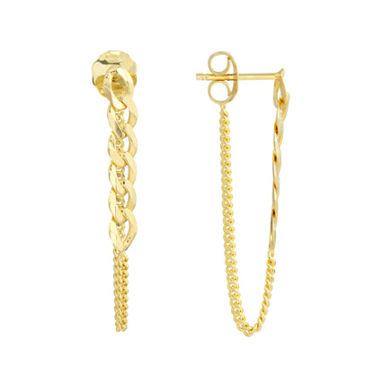 14K Yellow Gold Front/Back Curb Chain Earrings