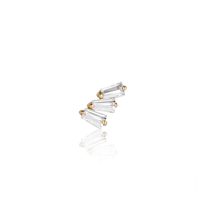 MONA | 14K Yellow Gold Baguette Trio White Sapphire Piercing Earring Front
