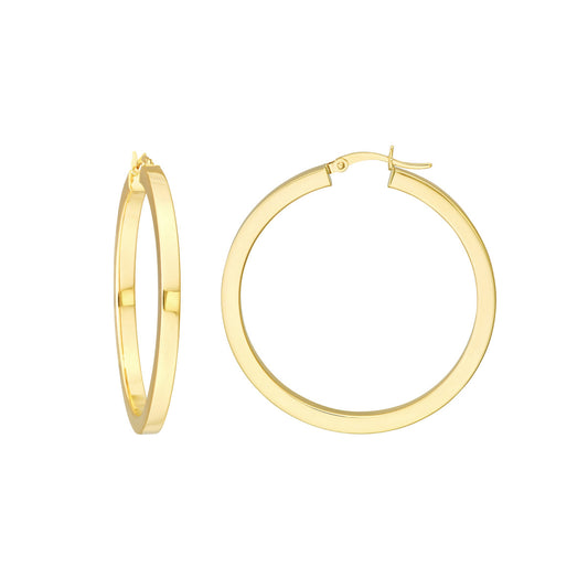 14K Yellow Gold Square Tube Hoops - 3 x 40mm