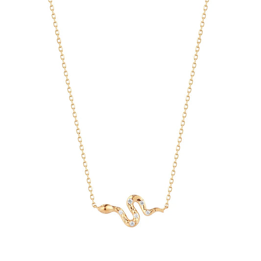 NEFERTITI | 14kyg Diamond Snake Necklace