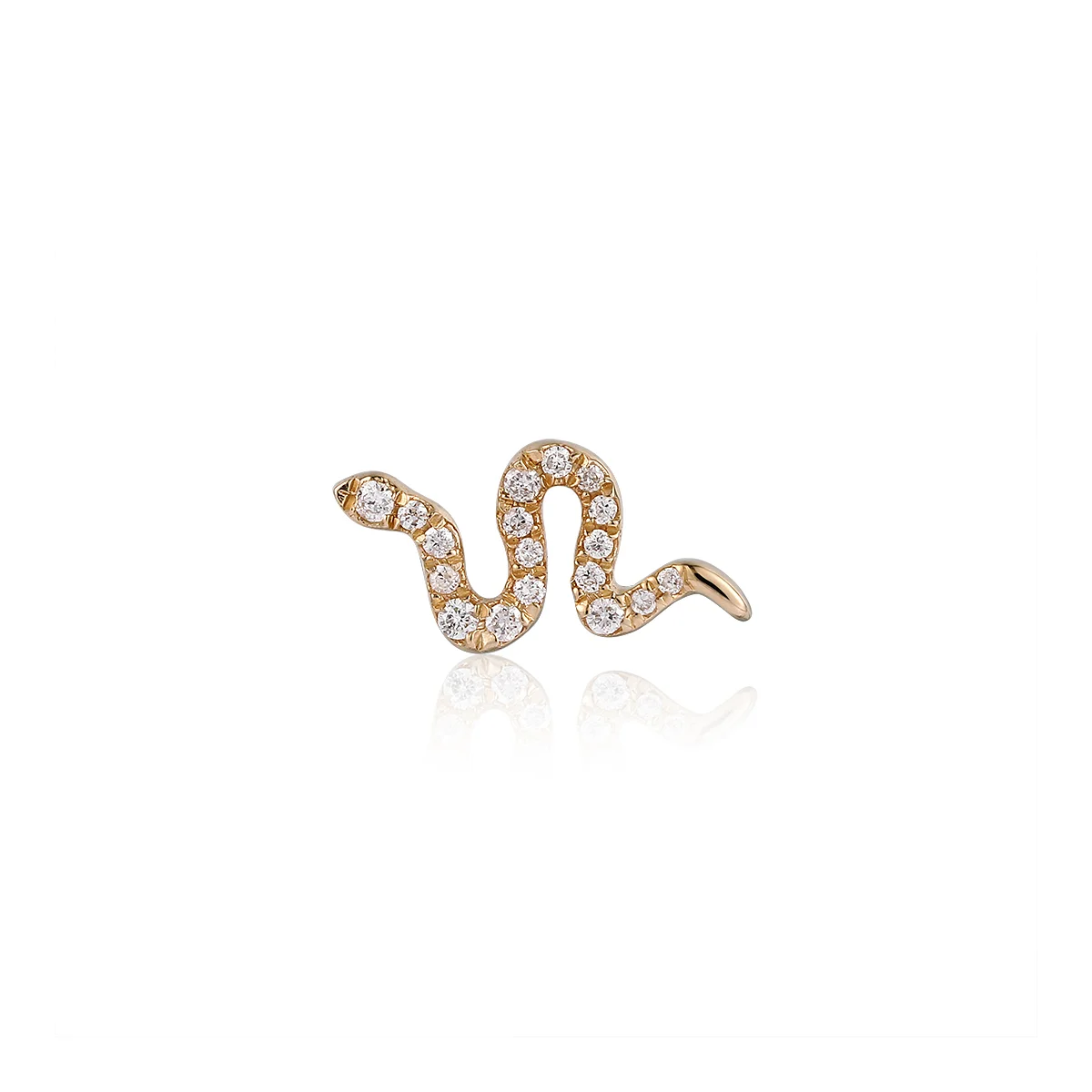 NEFERTITI | 14K Yellow Gold Diamond Snake Piercing Earring Front