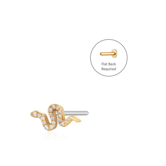 NEFERTITI | 14K Yellow Gold Diamond Snake Piercing Earring Front