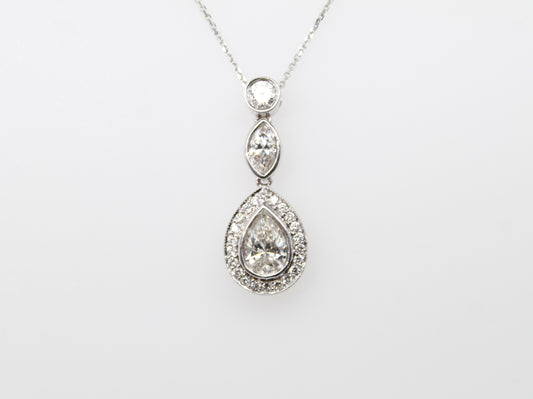 18K White Gold Pear Bezel Diamond Necklace