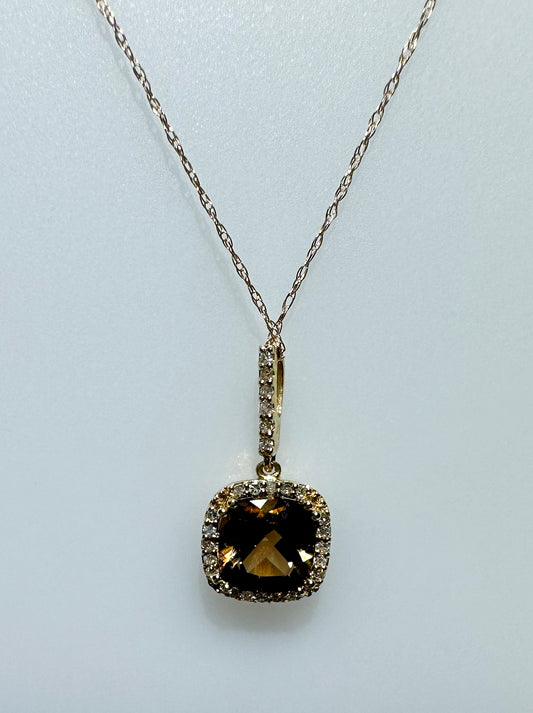 14K Yellow Gold Smoky Topaz & Diamond Necklace