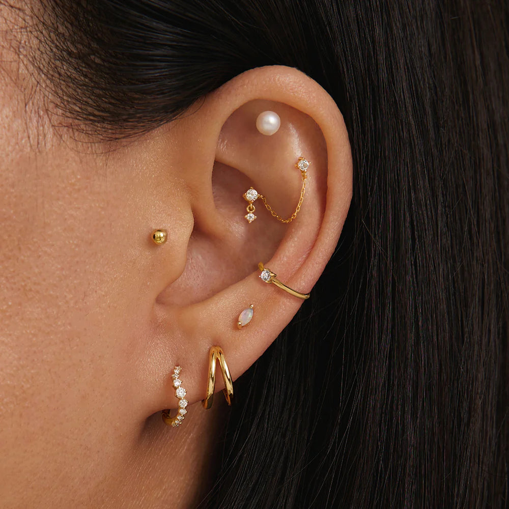 PETAL | 14K Yellow Gold Marquise Opal Piercing Earring Front