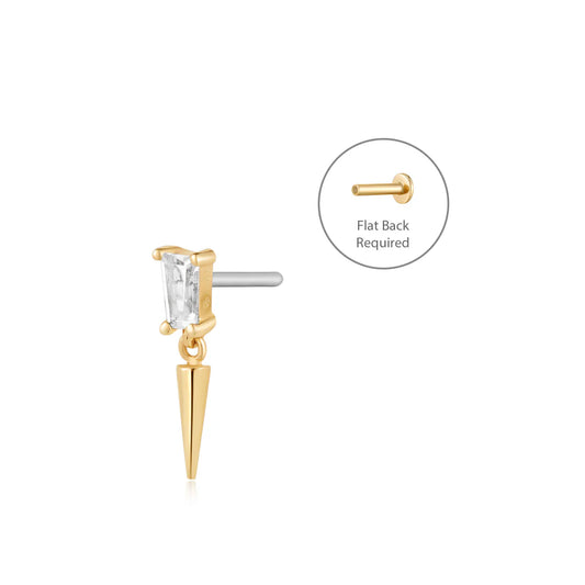 PEYTON | 14K Yellow Gold White Sapphire Piercing Earring Front