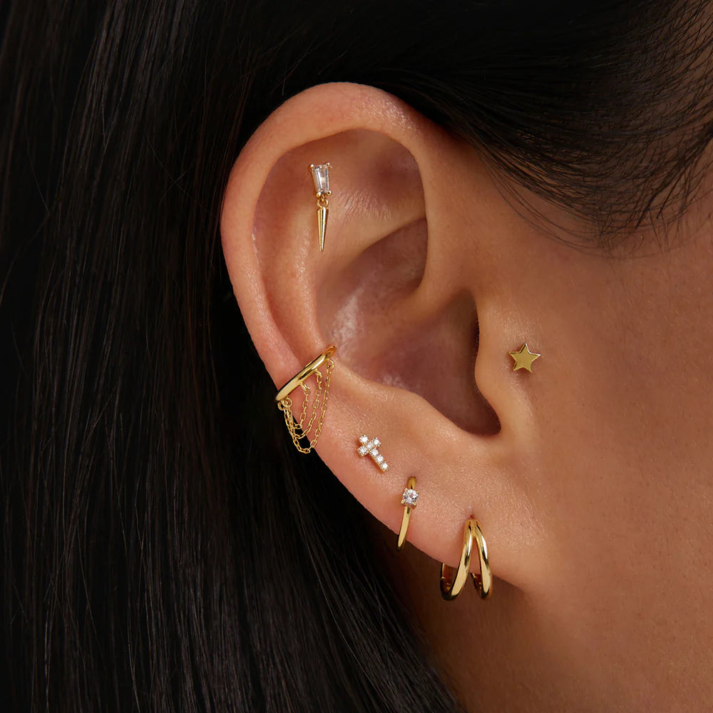 PEYTON | 14K Yellow Gold White Sapphire Piercing Earring Front