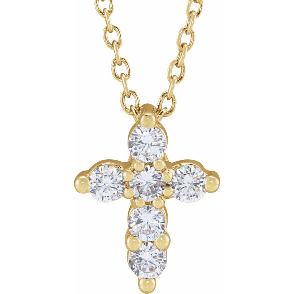 14K Yellow Gold Chunky-Mini Diamond Cross Necklace
