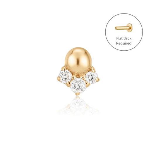 ROSE | 14K Yellow Gold Triple Diamond Piercing Earring Front