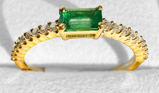 14K Yellow Gold East/West Emerald & Diamond Ring