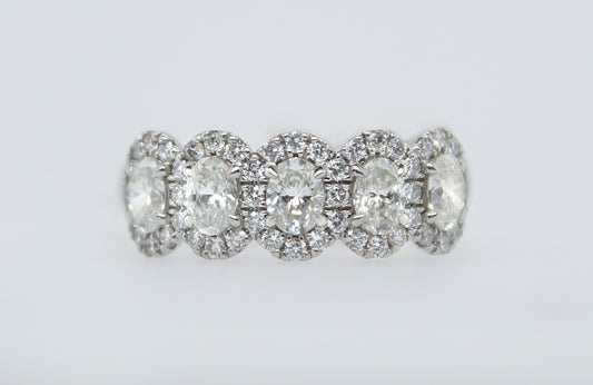 14K White Gold Oval Diamond Anniversary Band
