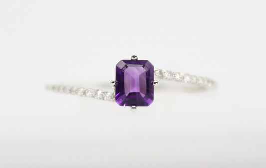 14K White Gold Amethyst & Diamond Ring