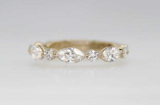 14K Yellow Gold 1.65ctw East/West Marquise & Round Diamond Band