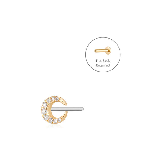 SELENE | 14K Yellow Gold Diamond Moon Piercing Earring Front