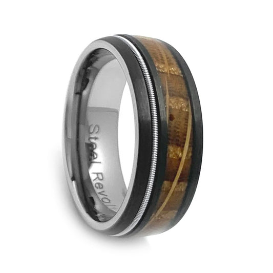 Tungsten Domed 8mm Whiskey Barrel & Guitar String Band