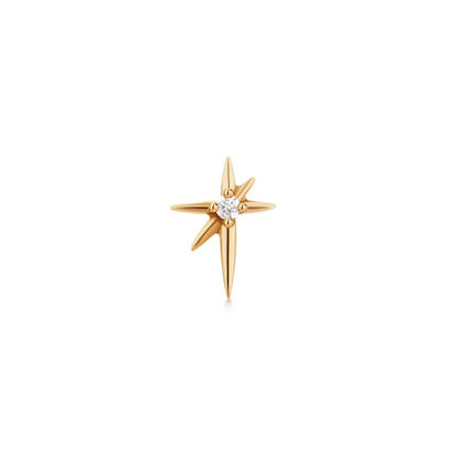 STAR | 14K Yellow Gold Single Diamond Starburst Piercing Earring Front