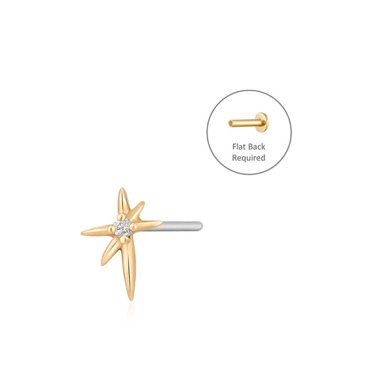 STAR | 14K Yellow Gold Single Diamond Starburst Piercing Earring Front