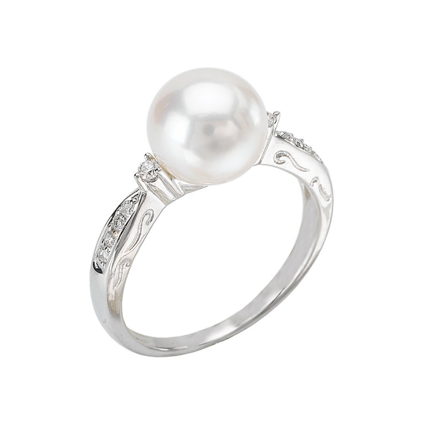 14K White Gold Pearl & Diamond Ring