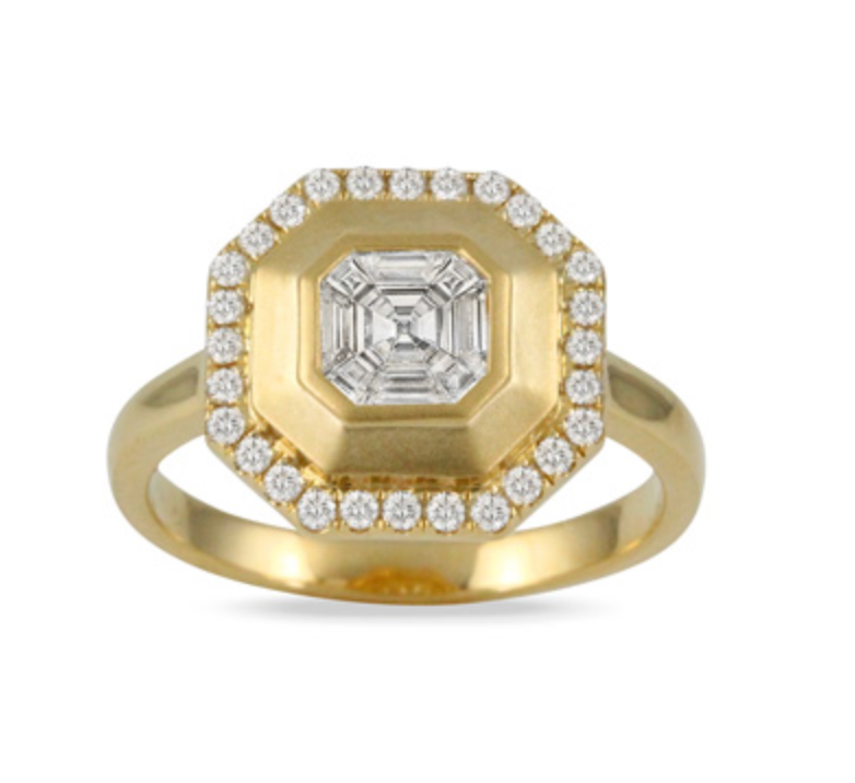18K Yellow Gold Invisible Setting Brushed Diamond Ring