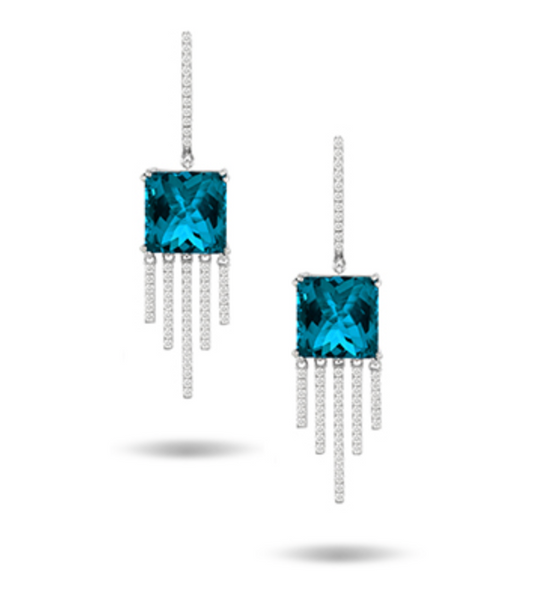 18K White Gold London Blue Topaz & Diamond Earrings