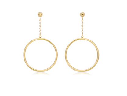 14K Yellow Gold Hoop Drop Earrings