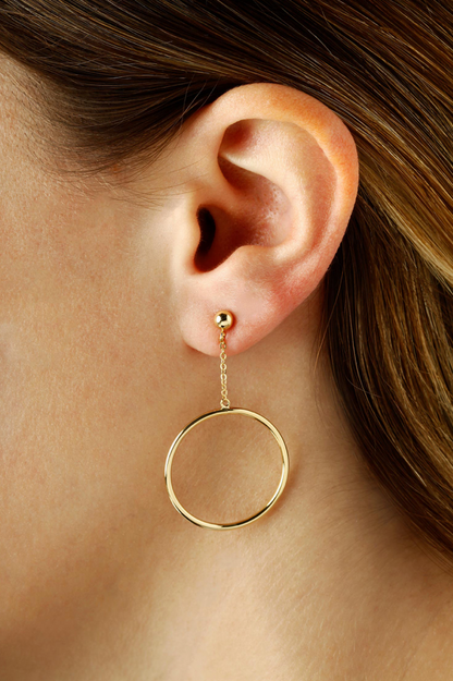 14K Yellow Gold Hoop Drop Earrings