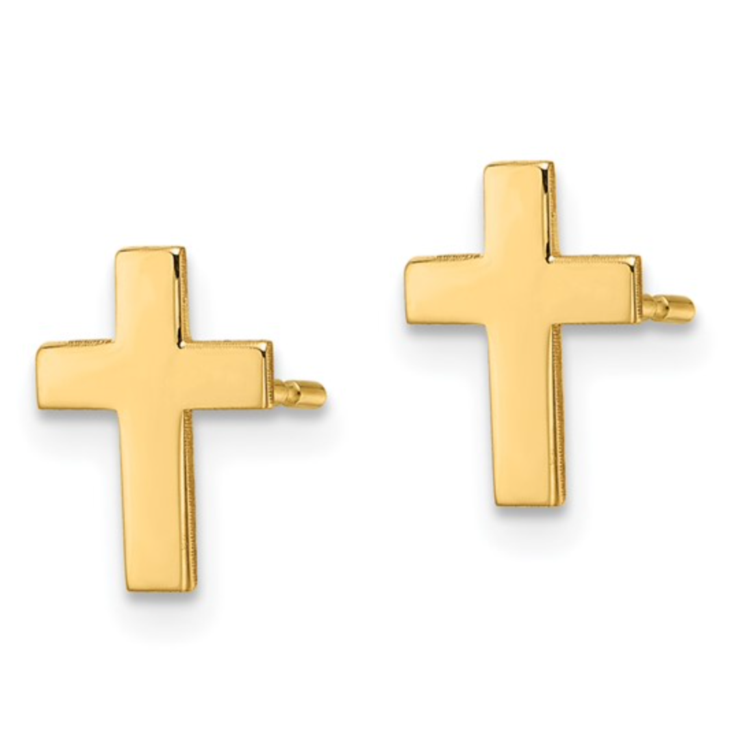 14K Yellow Gold Flat Cross Studs