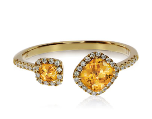 14K Yellow Gold Citrine Duo Offset Cushion Ring
