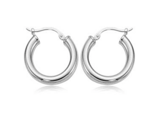 14K White Gold Hoops - 3 x 18mm