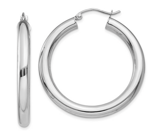 10K White Gold Hoops - 4 x 35mm