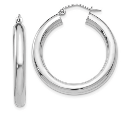 10K White Gold Hoops - 4 x 30mm